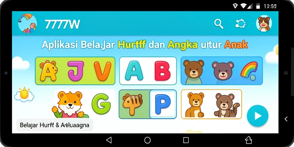 Tangkapan layar utama dari antarmuka aplikasi Belajar Huruf dan Angka.