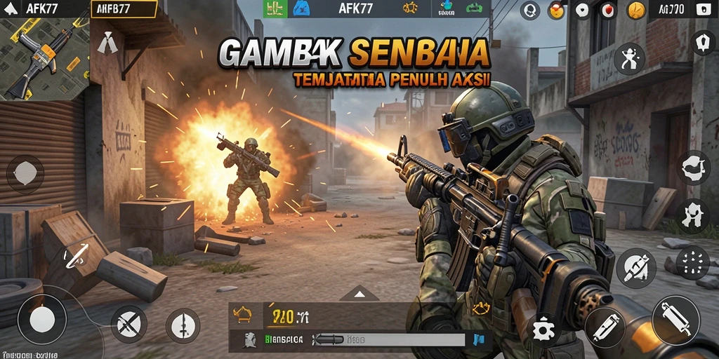 Screenshot antarmuka AFK77 dengan aksi tembak menembak yang seru.