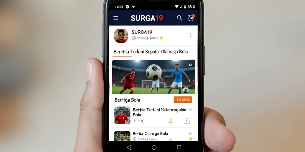Antarmuka SURGA19 yang menarik dengan berita olahraga bola.